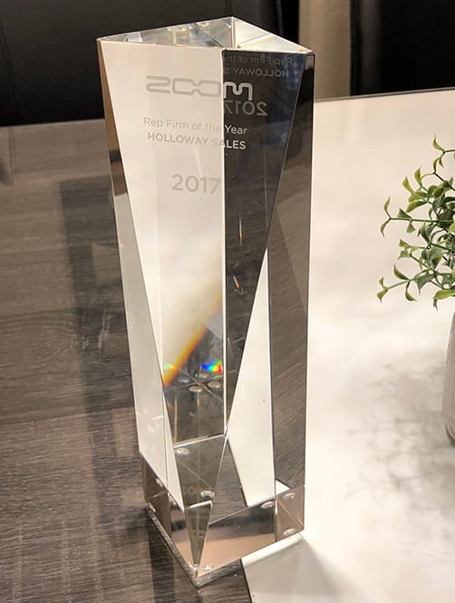 Zoom North America awards Holloway Sales the Rep Firm of the Year for 2017